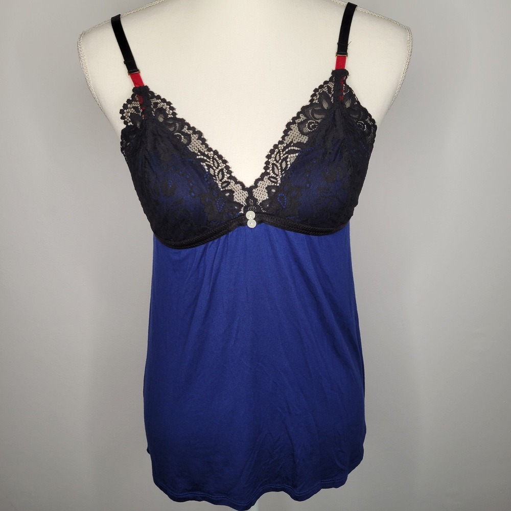 Cosmopolitan Babydoll Tank Top‎ Size Medium Y2K Black Lace Trim Cami Top
